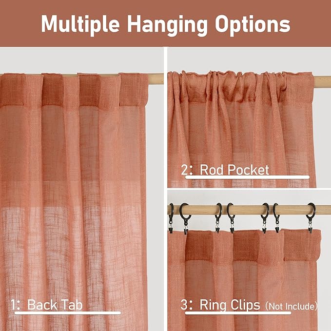 LAMIT Light Filtering Linen Curtains 72 inches Long for Bedroom, 2 Panels