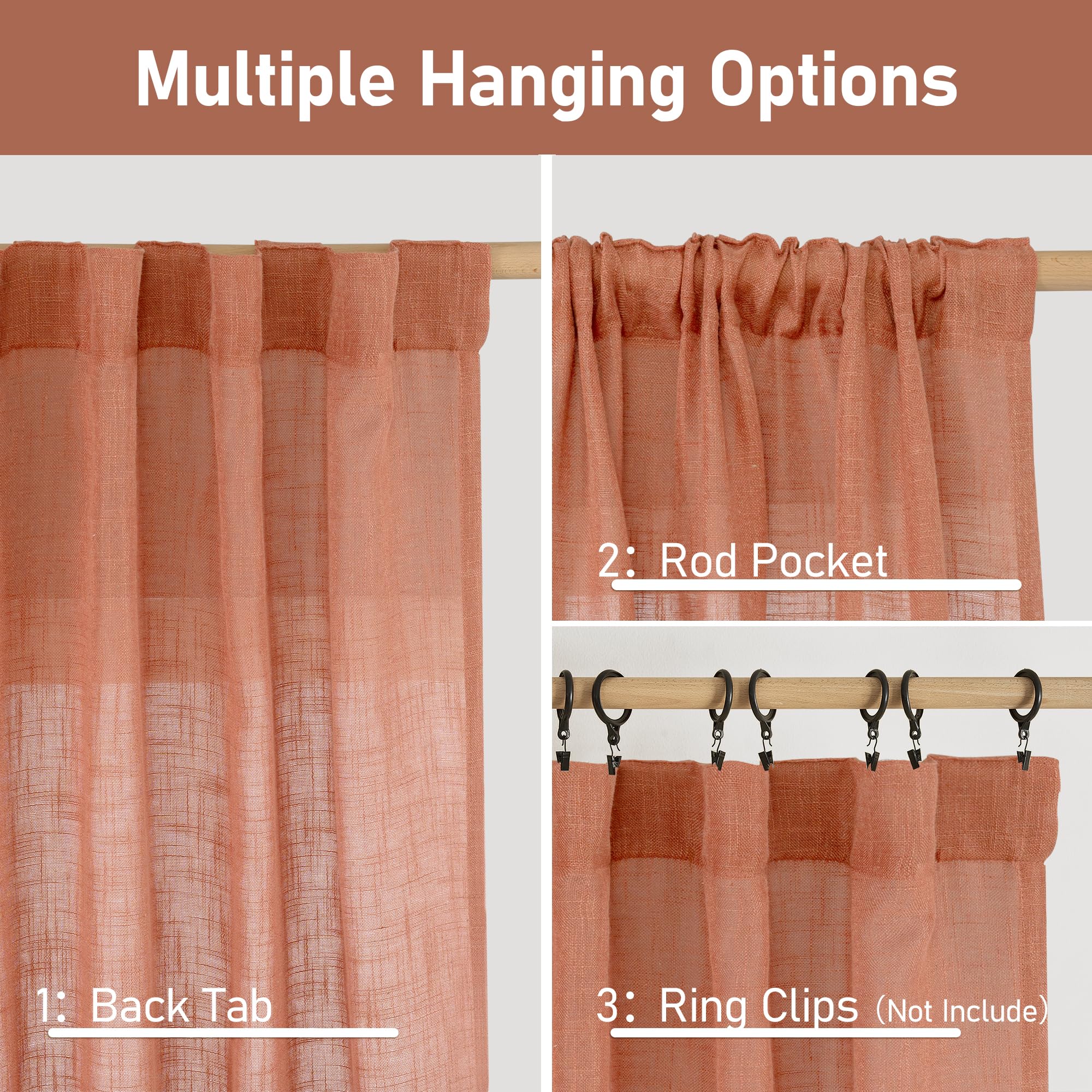 LAMIT 54 Inch Semi Sheer Window Linen Curtains, Light Filtering Panels