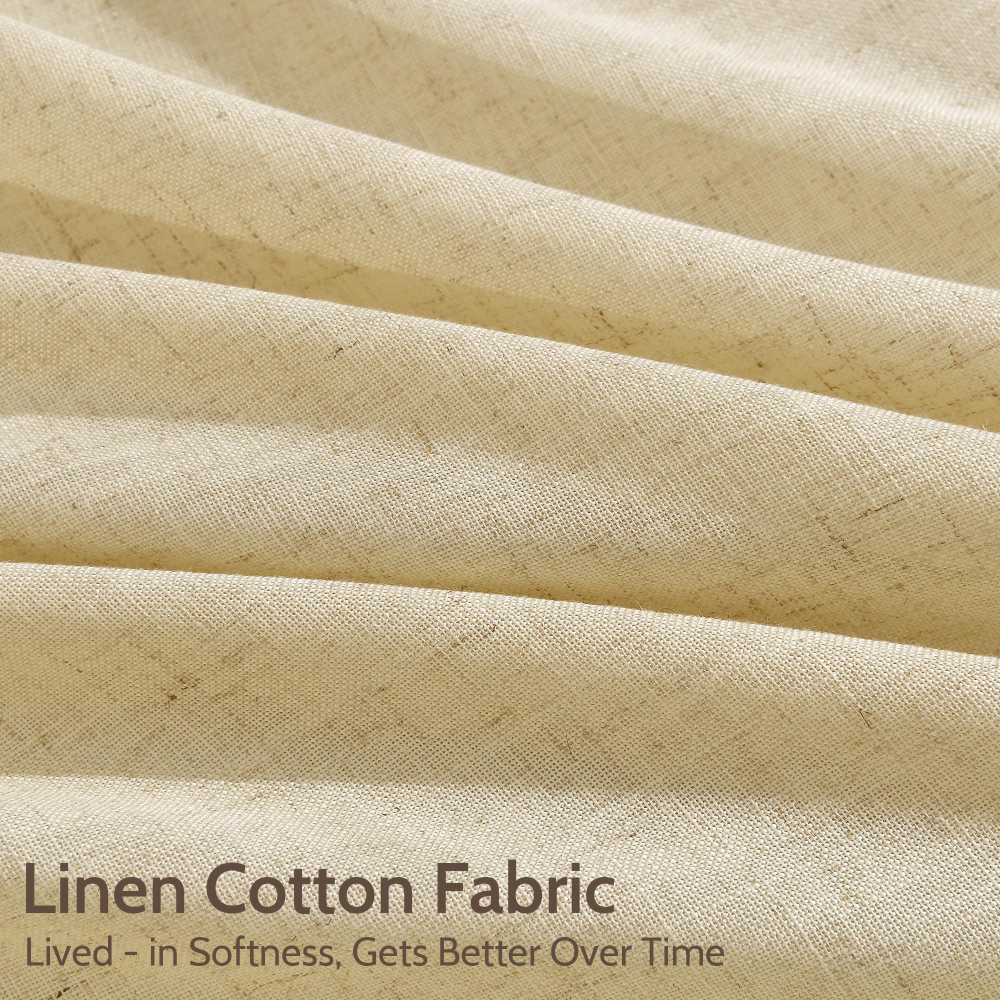 Nanspring Modern Farmhouse Curtains Linen for Living Room 84 Inches Long Cream Yellow Light Filtering Sheer Curtains Back Tab and Rod Pocket Privacy Curtain for Bedroom Office 52x84, 2 Panels