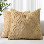 decorUhome Throw Pillow Covers 22x22 Inch Set of 2, Soft Plush Faux Wool Khaki Solid Couch Pillow Covers, Accent Euro Sham Farmhouse Neutral Square Pillow Cases for Sofa Bed Living Room