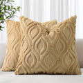 decorUhome Faux Fur Light Brown Khaki Throw Pillow Covers 26x26 Set of 2