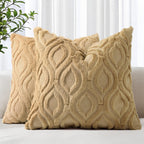 decorUhome Faux Fur Light Brown Khaki Throw Pillow Covers 26x26 Set of 2