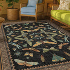 Washable 5x7 Black Rug for Living Room - Foyer Rugs for Entryway, Bedroom, Home Office, Gothic Witchy Insect Bug Floral Retro Indoor Décor