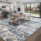 pmtsns Area Rugs 10x14 Living Room: Washable Rug Modern Abstract Neutral Soft Non-Slip Low-Pile Indoor Large Carpet for Bedroom Dining Room Playroom Home Office (Blue Grey Brown, 10'x14')