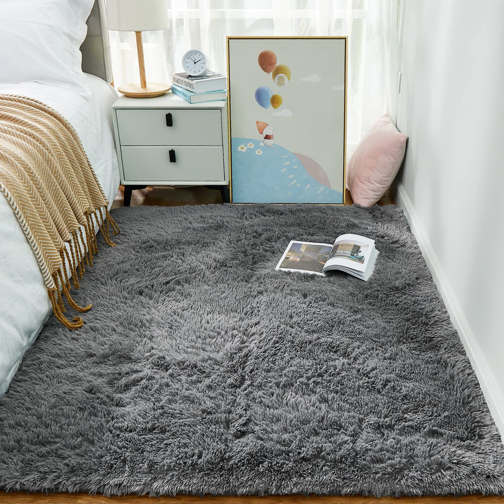 Ophanie Area Rugs for Living Room Bedroom, Washable Non-Slip Fluffy Soft Grey Shag Carpet, Indoor Floor Gray 4x6 Fuzzy Shaggy Living Room Plush Rug for Kids Home Dorm Decor Aesthetic