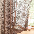 YJ YANJUN Vintage Lace Curtains 96 Inches Long-Victorian Floral Sheer Brown Curtain Panels for Living Room, Elegant Embroidered Style, Neutral Rustic Farmhouse & Cottagecor Décor 2 Panels W52 X L96
