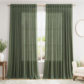 Olive Green Large Window Curtains Light Filtering Semi Sheer Privacy Linen Textured Curtain for Patio Sliding Glass Door Extra Wide Rustic Farmhouse Drapes for Living Room Bedroom Sunroom 100x90 Inch