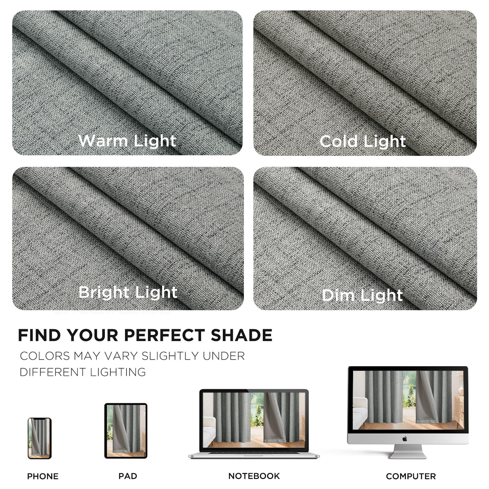 Joydeco Blackout Curtains for Bedroom - 63 Inch Long 100% Light Blocking 2 Panels Light Grey Drapes, Thermal Insulated Room Darkening Curtains, Linen Textured for Living Room, Rod Pocket & Back Tabs