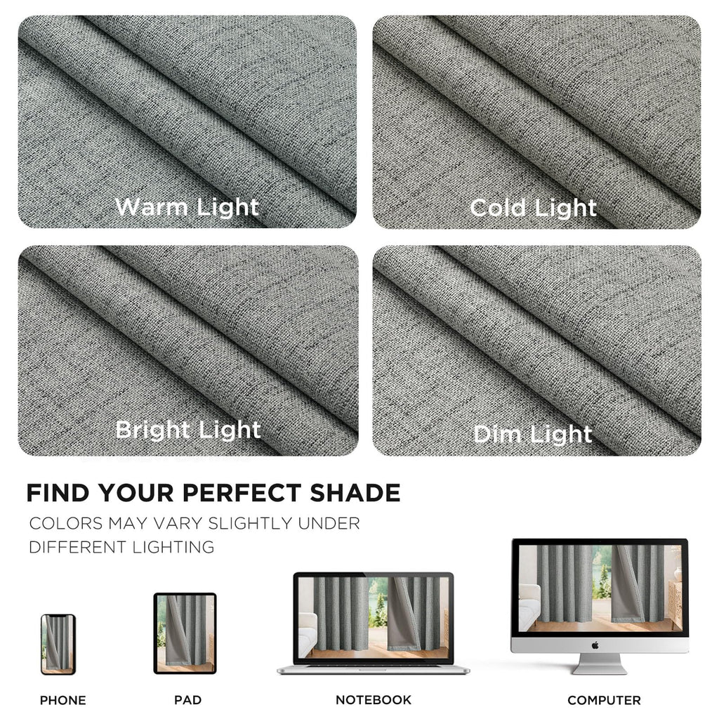 Joydeco Blackout Curtains for Bedroom - 100% Light Blocking 2 Panels Light Grey Drapes 37" W x 84" L, Thermal Insulated Room Darkening Curtains, Linen Textured for Living Room, Rod Pocket & Back Tabs