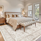 Madane 8x10 Area Rugs for Living Room, Machine Washable Vintage Rug with Non-Slip Backing, Soft Floral Print Large Throw Rugs, Thin Carpet for Bedroom Dining Room Farmhouse (8 x 10, Brown/Ivory)