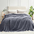 Snuggle Sac Oversized Navy Blanket, Twin XL Size for Bed | Reversible Super Soft & Cozy Knit Throw, Fuzzy Plush Fabric in Heather Navy, 66x90 inches