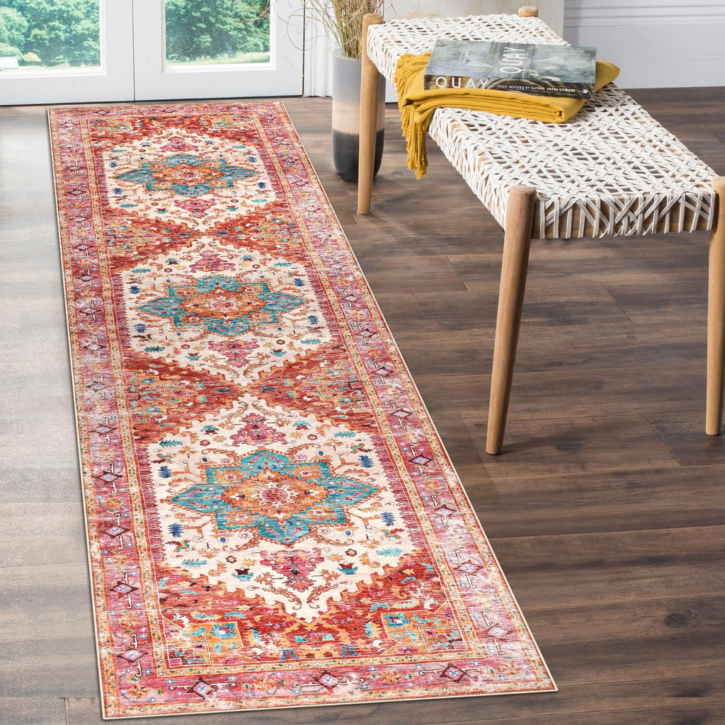 Yamaziot Washable Runner Rug, 2x8 Non-Slip Boho Vintage Hallway Kitchen Rug