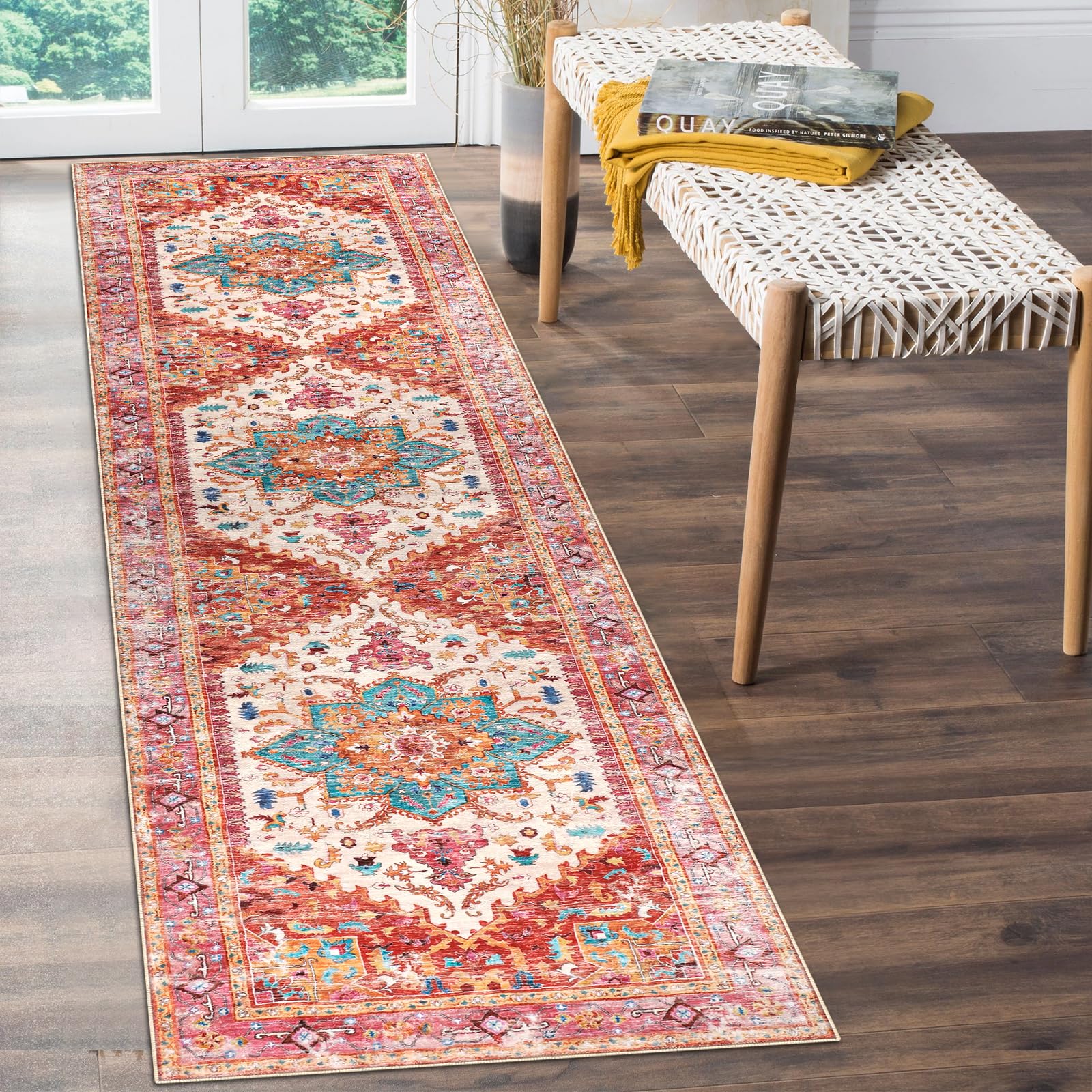 Yamaziot Washable Runner Rug, 2x8 Non-Slip Boho Vintage Hallway Kitchen Rug