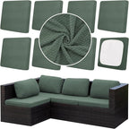8Pcs Outdoor Cushion Covers, Patio Cushion Covers,Stretch Elastic Slipcovers, Replacement Washable Furniture Protector for Patio Couch,Thick Jacquard Textured Twill Fabric(Matcha Green,Cover Only)