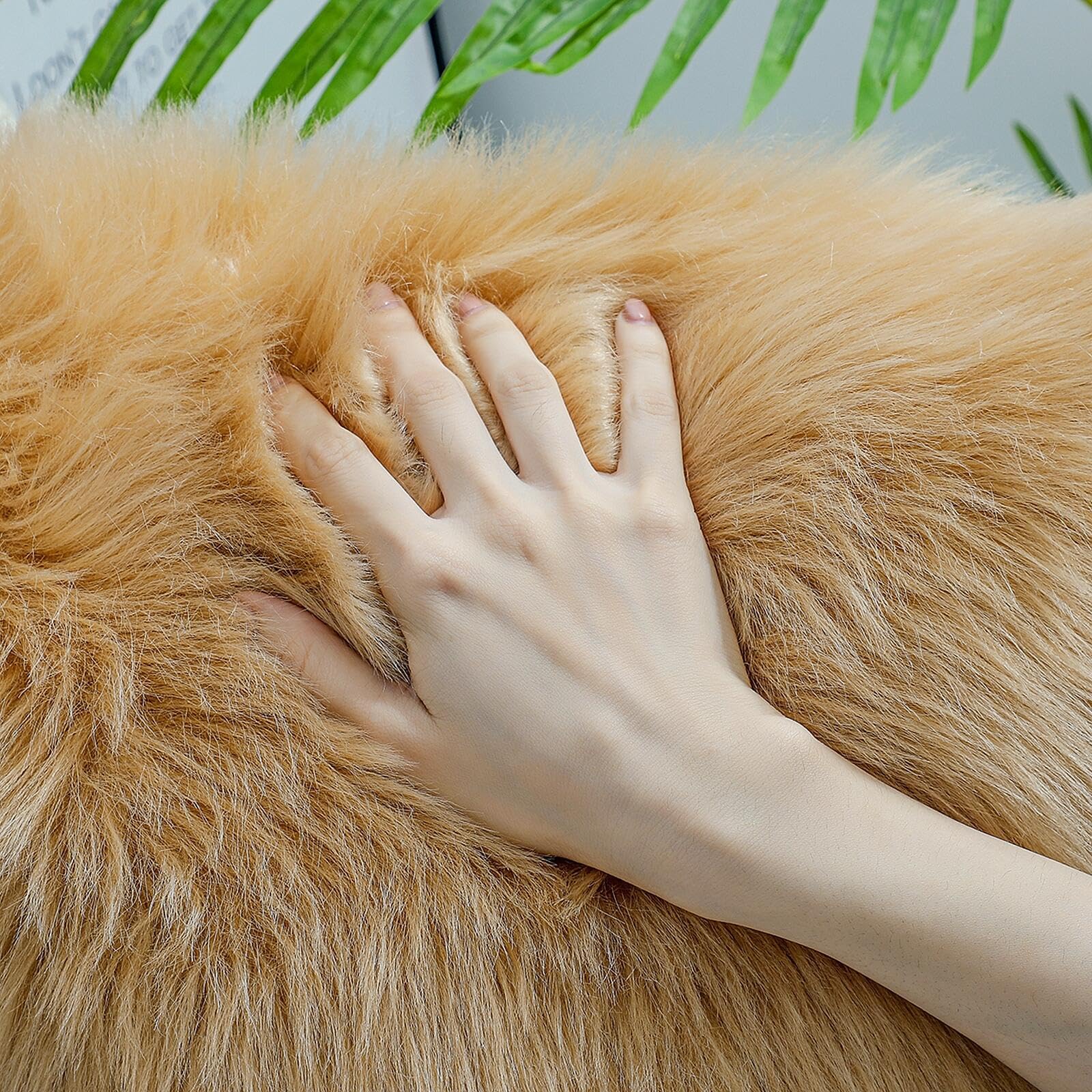 linmopm Faux Fur Rug Sheepskin Shag Fluffy Fuzzy Beige 3x3 ft Rugs for Bedroom Bedside Bed Floor Living Room Plush Round High-Density Cushion Carpet Super Sofa Cover