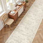 Washable Runner Rug 2.5x14, Non-Slip Long Hallway Runner for Entryway, Soft Vintage Kitchen Mats for Floor, Abstract Dining Room, Bedroom, Living Room Rugs(2.5'x14', Beige/Ivory)