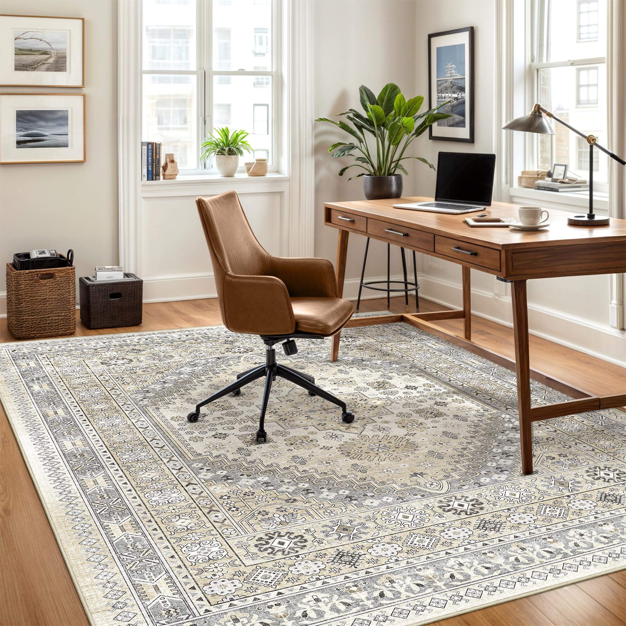 Restydon Area Rugs 5x7 Washable Rugs for Living Room, Beige