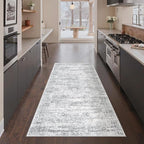 3x6 Runner Rug Non Slip, Thin Entryway Washable Rug for Entryway, Runners for Hallways, Low Pile Vintage Abstract Soft Rugs for Living Room, Kitchen, Bedroom (3'x6', Grey/Ivory)