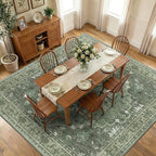 Area Rugs Square 10ft Washable Non-Slip, Floral Vintage Distress Print Pattern Medallion Carpet for Living Room Bedroom Dining Room, Dark Green Gray