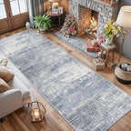 Washable 12ft Hallway Runner Rug: Non-Slip 2'6x12 Kitchen Rugs Low-Pile Entryway Rug Runner Abstract Soft Bedroom Floor Mat Farmhouse Carpet for Bathroom Living Room Dining Room(2'6x12,Blue/Ivory)