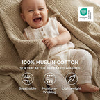 Bedsure 100% Cotton Muslin Throw Blanket Twin XL for Bed - 4-Layer Breathable and Lightweight Thin Soft Summer Gauze Muslin Blankets for Adults, Light Brown, 66x90 Inches