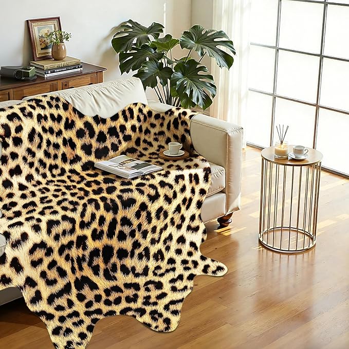 AROGAN Western Faux Leopard Rug, Large Animal Print Cheetah Rug, 7 x 6.2 Ft