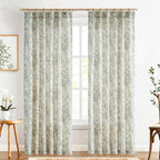jinchan Pinch Pleated Curtains Floral Linen Blend Curtains for Living Room 84 Inches Length Green Peony Flower Printed Curtain Rod Pocket Back Tab Farmhouse Drapes with Hooks Set 2 Panels