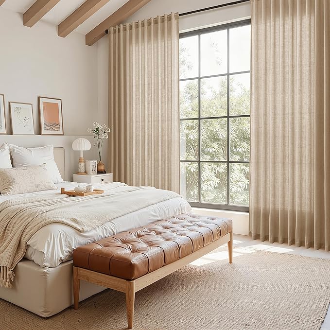 Nanspring Sand Beige Curtains 108 Inches Long for Living Room Linen Burlap Simple Modern Luxury Curtains Back Tab Floor to Ceiling High Window Sheer Curtain for Bedroom Office 52x108, 2 Panels