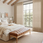 Nanspring Sand Beige Curtains 96 Inches Long for Living Room Flax Linen Light Filtering Luxury Simple Modern Semi Curtains Back Tab Privacy Semi Sheer Curtain for Bedroom Office 52x96, 2 Panels