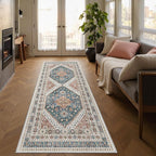 2x5 Rug Runner Washable for Entryway, Soft Bathroom Rugs with Non-Slip Backing,Vintage Low Pile Stair Runner, Small Kitchen Carpet for Hallways, Laundry Room(Blue/Red,2'x5')