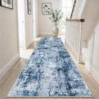 Hallway Runner Rug 2x8 Washable: Entryway Runners Rugs Non Slip Easy-to-Clean - Soft Living Room Bedroom Carpet - Thin Low Pile Printed Floor Mat for Dining Room Blue