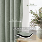 Guken 100% Blackout Curtains 90 Inch Length 2 Panels Set for Living Room Bedroom Back Tab Thermal Insulated Black Out Linen Drapes Room Darkening Window Curtains 90 Inches Long,Desert Sage