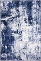 KOZYFLY Modern Abstract Area Rugs 8x10 Navy Blue Machine Washable Thin Rug for Bedroom Non-Slip Living Room Rug, Faux Wool Soft Low Pile Office Carpet for Dining Room, Bedroom, Kitchen Bathroom