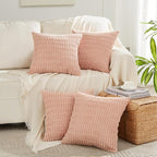 Fancy Homi 4 Packs Boho Pink Decorative Throw Pillow Covers 16x16 Inch for Living Room Couch Bed Sofa, Rustic Modern Farmhouse Home Decor, Soft Plush Corduroy Cute Square Cushion Case 40x40 cm