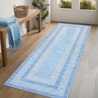 Washable 2.5x10 Kitchen Runner Rug, Easy Clean Geometri Rugs for Hallway Entryway, Indoor Outdoor Non Slip Rug Farmhouse Morden Carpet Door Mat Area Rug for Laundry Room Light Blue