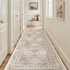 4x12 Runner Rug for Hallway, Low-Pile Wide Runner for Entryway, Long Washable Non-Slip Kitchen Rug, Soft Vintage Home Decor Mat for Living, Laundry Room(Orange,4'x12')
