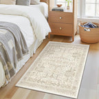 Washable 2x3 Entryway Area Rug - Small Non Slip Vintage Kitchen Runner Rugs Indoor Entrance Soft Neutral Stain Resistant Bathroom Mat Farmhouse Carpet for Bedroom Living Room Entry Laundry 2'x3' Beige