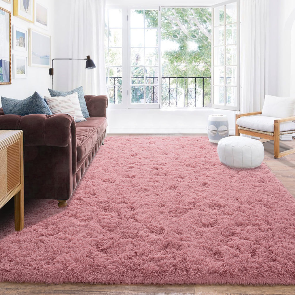 Quntue Rugs for Living Room 8x10, Soft Shaggy Modern Shag Area Rug for Bedroom, Upgrade Non-Slip Plush Fluffy Carpet for Kids Boys Girls Room Home Decor Aesthetic, Blush