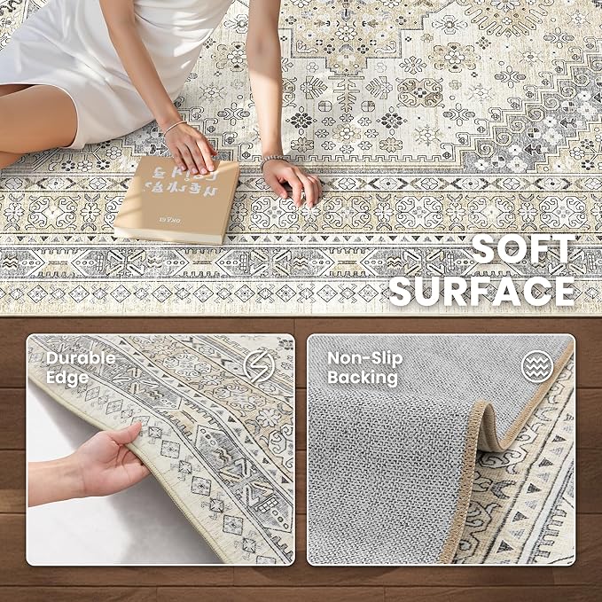 zesthome Runner Rug 2x5 - Stain Resistant Machine Washable Rug, Non Slip Vintage Hallway Runner Rugs, Low Pile Lightweight Runners for Kitchen, Entryway and Corridor