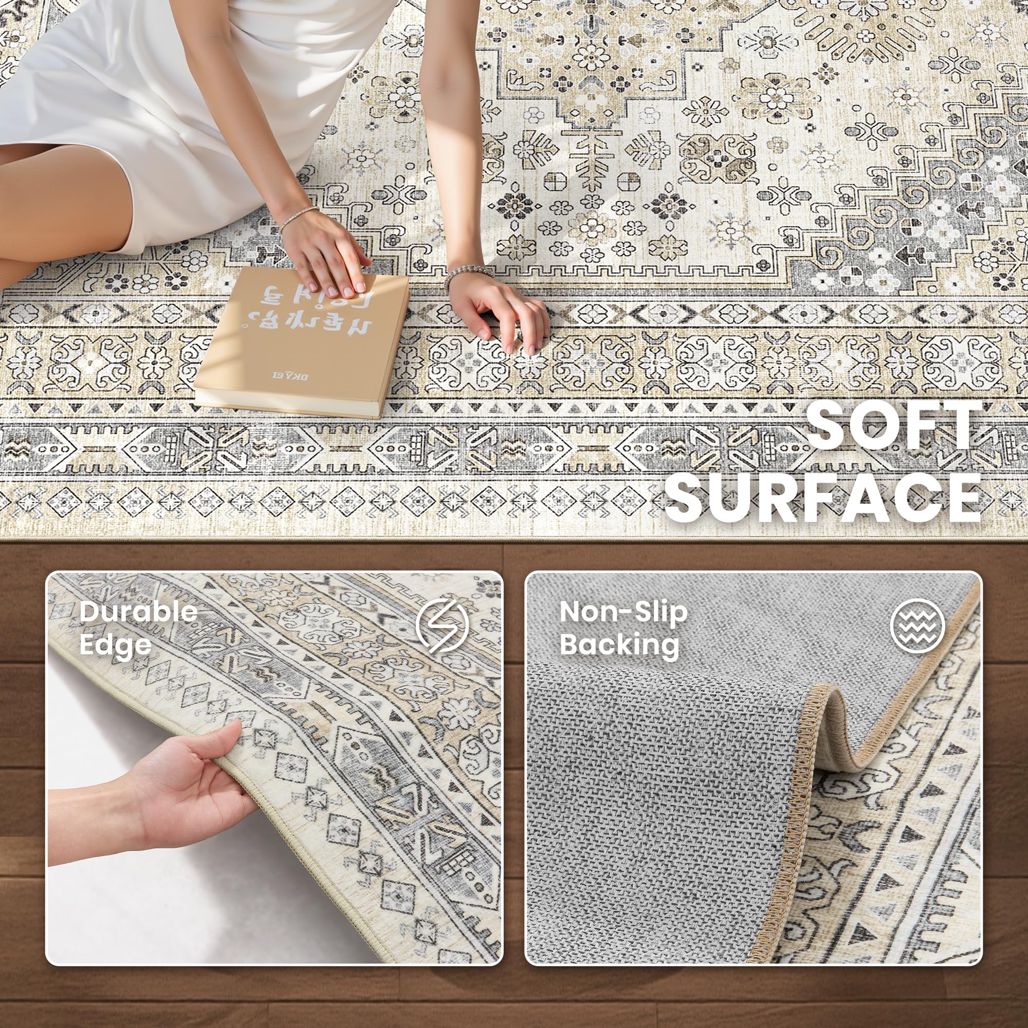 zesthome 2x6 Runner Rug Non Slip,Washable Hallway Runner Rug,Beige