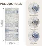 2x5 Rug Runner Washable for Entryway, Soft Bathroom Rugs with Non-Slip Backing, Abstract Low Pile Hallway Runner, Vintage Small Kitchen Carpet for Laundry Room(2'x5', Blue/Brown/Ivory)