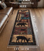Rustic Cabin Runner Rug 2x8 Indoor Door Mat - Bear Non-Slip Entryway Runner Rug, Low Pile Tribal Print for Kitchen, Bedroom