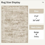 3x4 Rug, Small Area Rug for Kitchen, Entryway, Machine Washable Non-Slip Throw Rug, Vintage Carpet for Nursery Coffee Table Brown