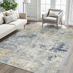 Abstract Rug 5x7 Machine Washable Area Indoor Blue Yellow Low Pile Non-Slip Foldable Thin Accent Rugs for Bedroom Living Room Dining Room