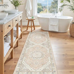 Madane Washable Runner Rug - 2x6 Rug Runners for Hallways 6 Feet Non Slip Vintage Kitchen Runner Rug Ultra-Thin Bathroom Runner Rugs Carpet Laundry Room Bedroom (2x6ft, Pink/Gray)