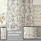 jinchan Linen Floral Curtains for Living Room 96 Inch Length Black Printed Flower Light Filtering French Country Curtain Farmhouse Cottage Core Toile Curtains Back Tab Window Drapes Set 2 Panels