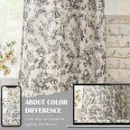 jinchan Black Floral Linen Curtains 63 Inch Vintage Back Tab 2 Panels
