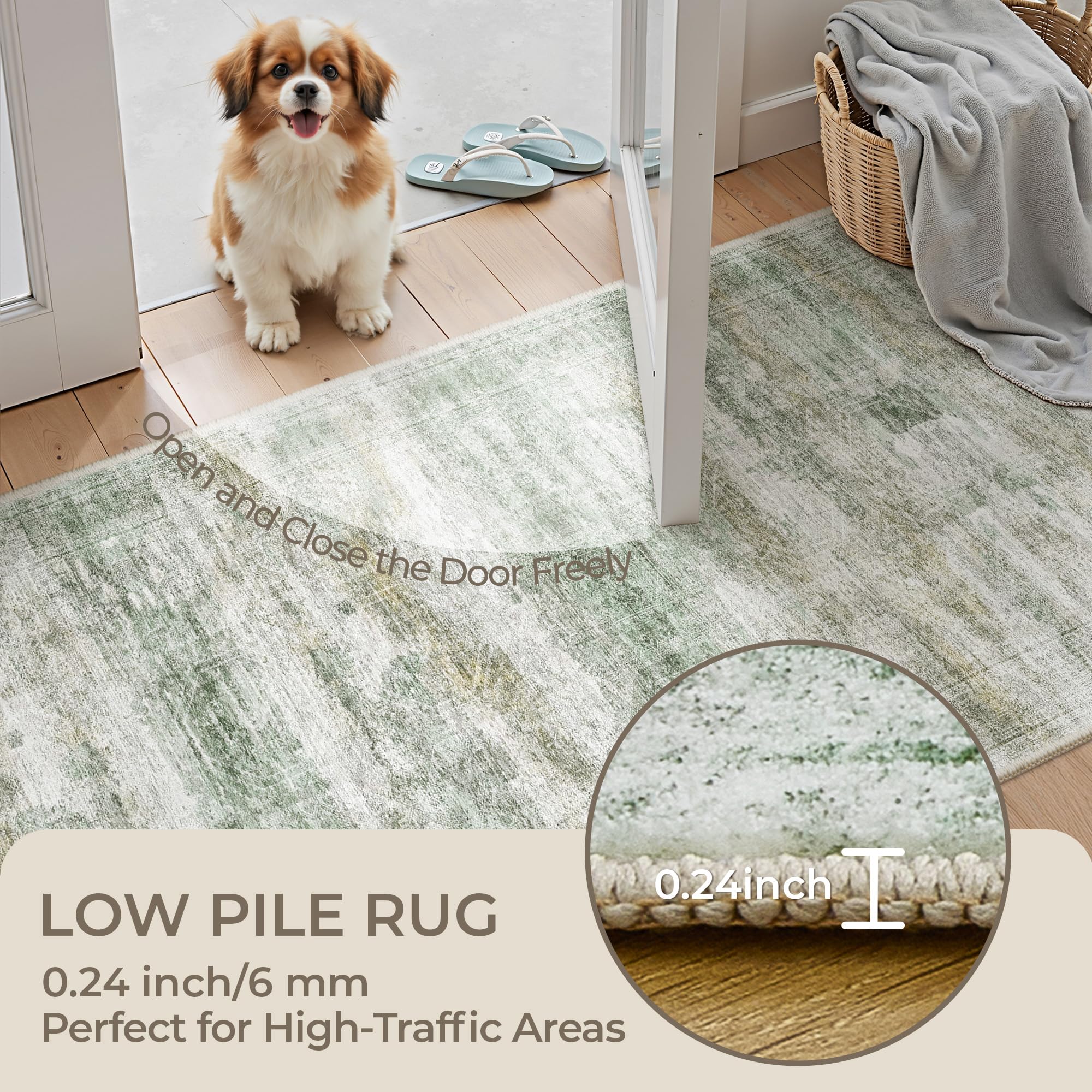 Restydon 2x10 Runner Rug Non Slip,Washable Hallway Runner Rug,Green