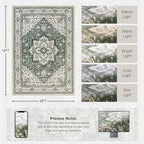 Area Rugs 9x12 Living Room Rug: Washable Rug Soft Vintage Boho Medallion Carpet Indoor Non-Slip Stain Resistant Large Carpets for Bedroom Dining Room Farmhouse Nursery Home Office Green Ivory