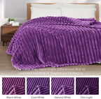 Exclusivo Mezcla Fleece Throw Blanket for Couch, Super Soft Striped Jacquard Bed Blanket, Lightweight Fuzzy Cozy for All Seasons, 50x60 Inches, Purple